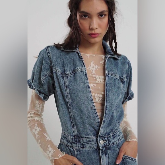 NEW Free People/ We The Free Trouser Jumpsuit Womens Large Denim Utility - Picture 3 of 10